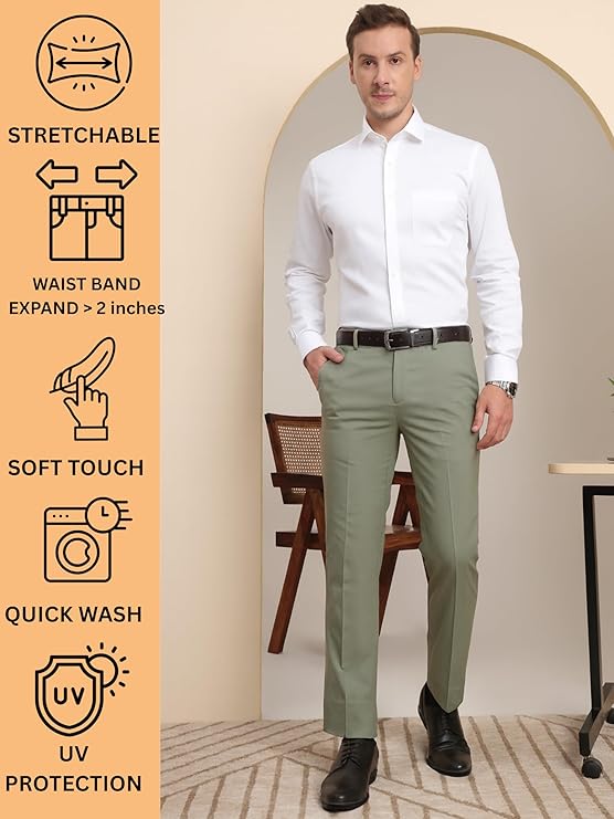 SaintX Men's Premium Stretchable Formal Trouser with Techno Flex Waistband | Slim Fit Pants | Italian Design | Office Wear/Executive Wear - Image 4